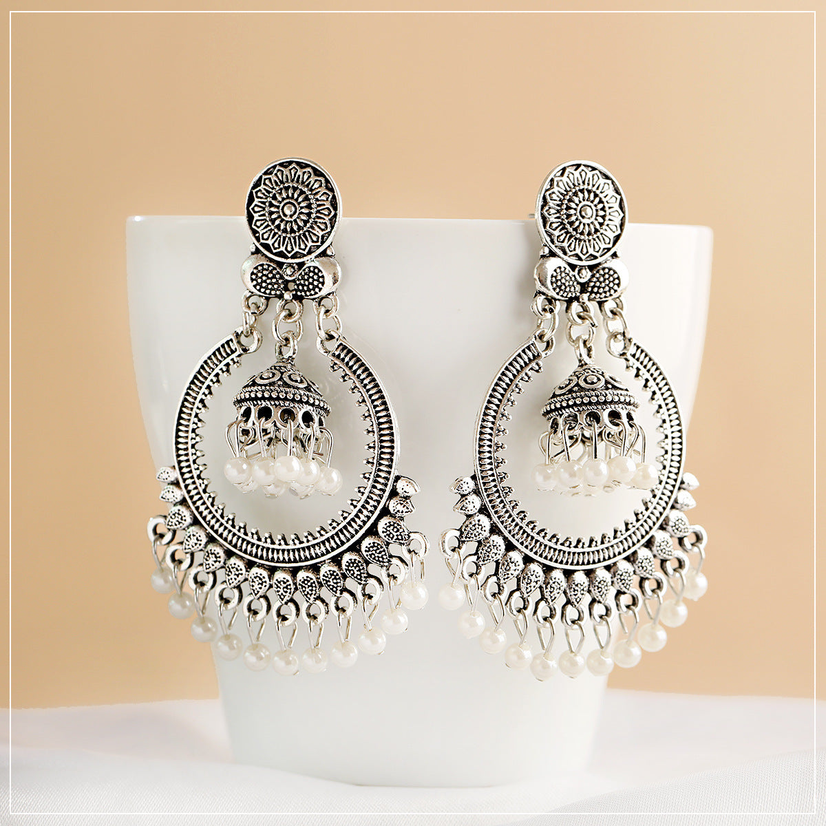 Fan-shaped Retro Ethnic Style Earrings Tassel Hollow