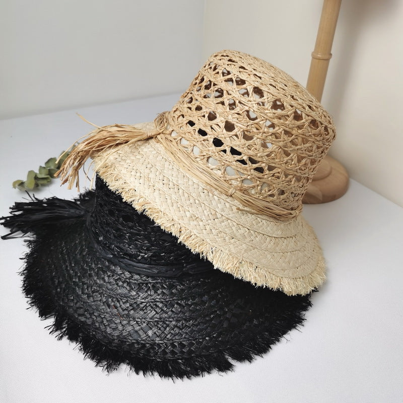 Fashion Raffia Hollow Raw Edge Breathable Sun Hat