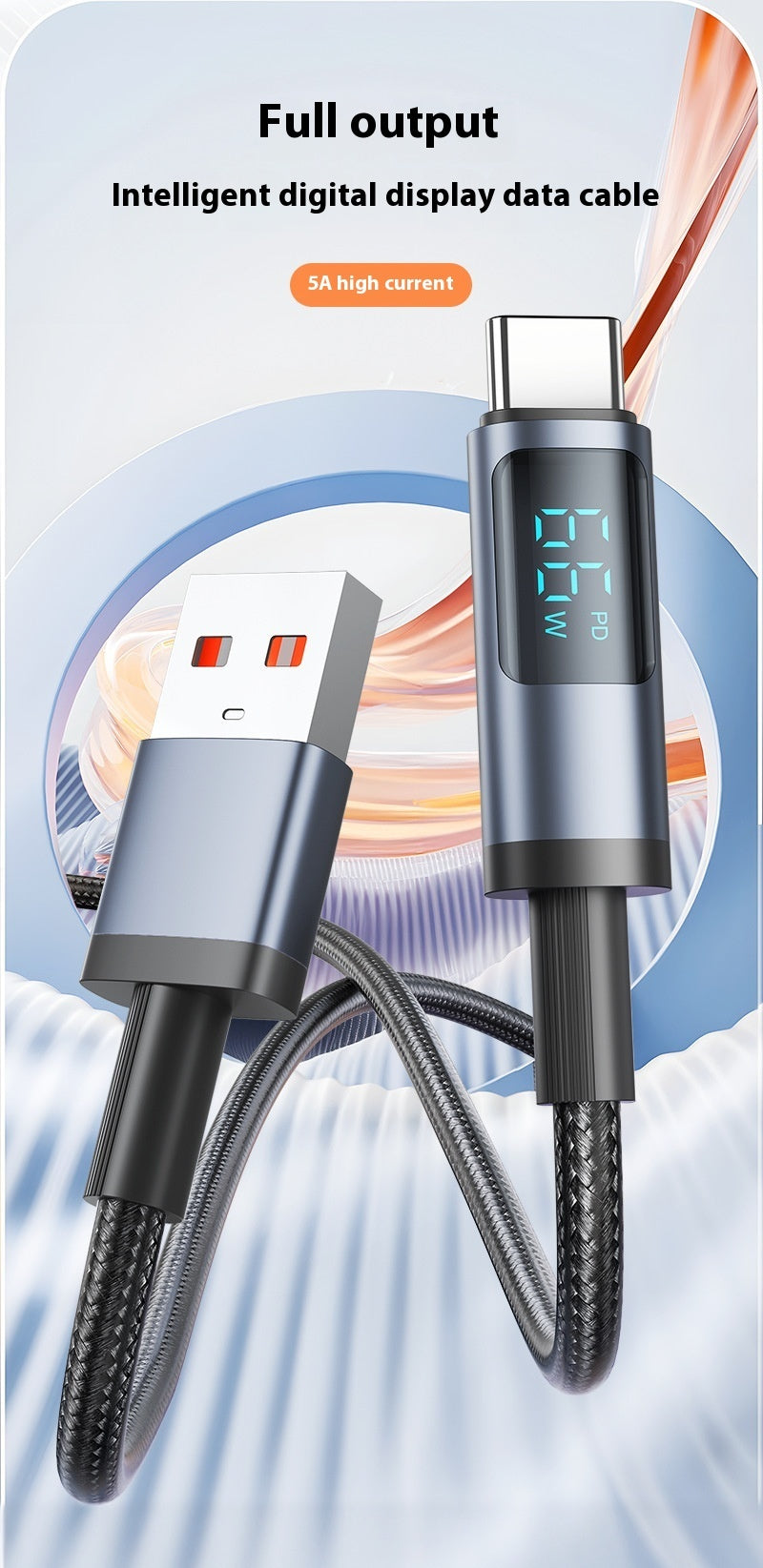 Câble de données de charge rapide compatible avec le câble de charge Type-C pour affichage numérique