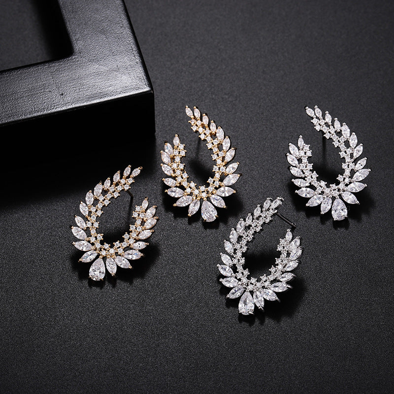 Exaggerated Micro-set Zircon Earrings With Stylish Copper Setting