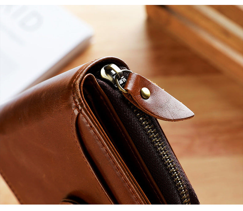 Portefeuille court en cuir pour hommes avec plusieurs fentes pour cartes