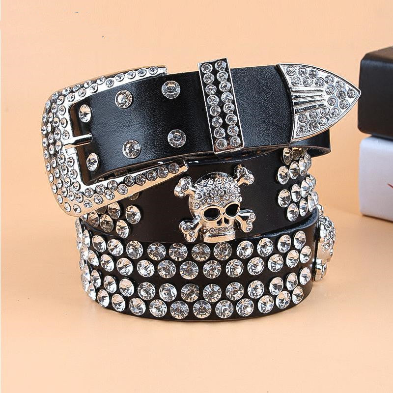 Ceinture pour femme en cuir véritable avec strass