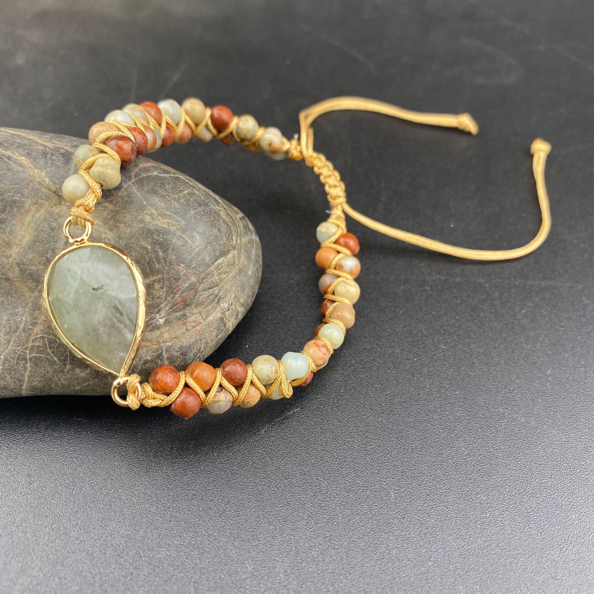 Adjustable Natural Shoushan Stone Woven Bracelet