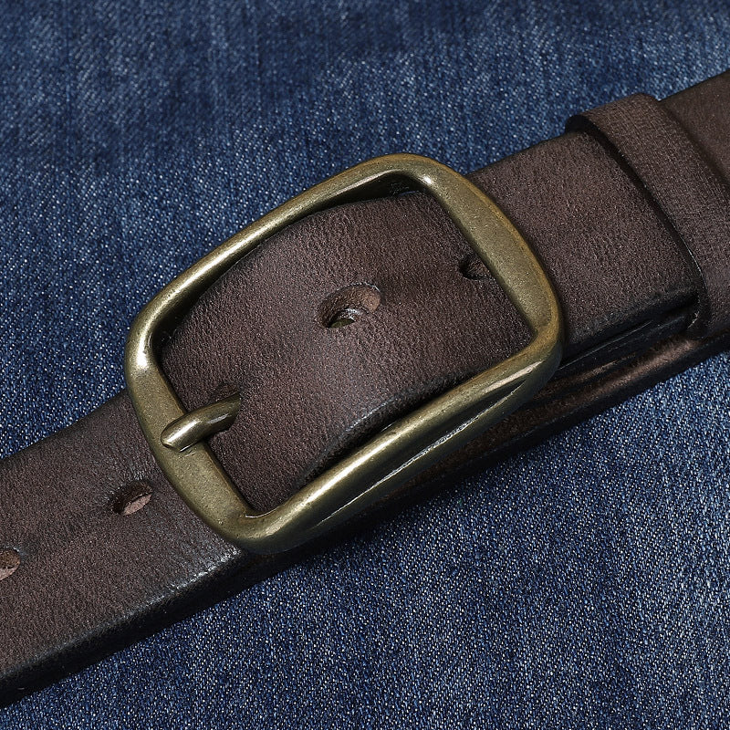 Thick Pure Copper Pin Buckle Male Genuine Cattlehide Leather Surface Retro Belt
