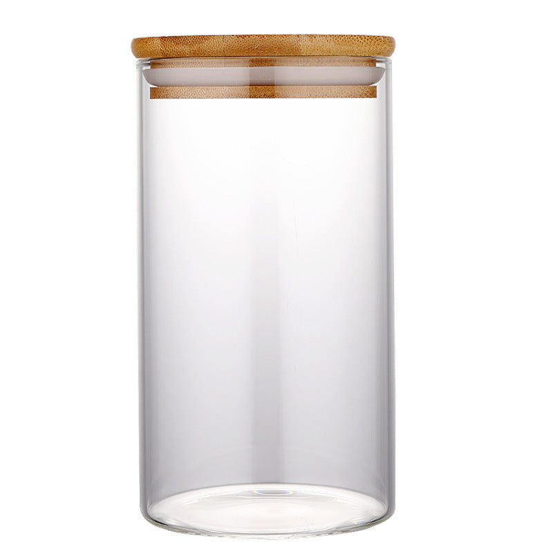 Bocal de cuisine pour le stockage des aliments Récipients ronds en verre borosilicate de haute qualité avec couvercle en bambou