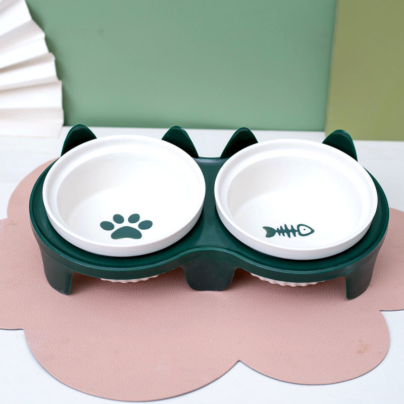 Gamelle pour Chat en Céramique, Double Gamelle, Gamelle d'Eau, Gamelle Oblique Surélevée, Fournitures pour Animaux de Compagnie