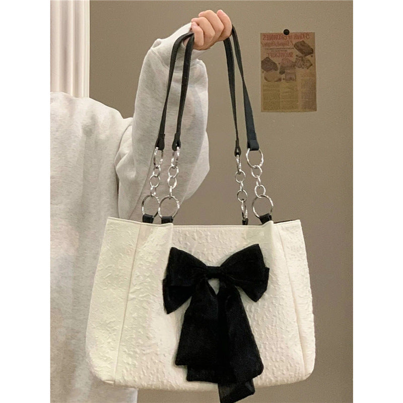 Sac à bandoulière en toile grande capacité Bow Tote