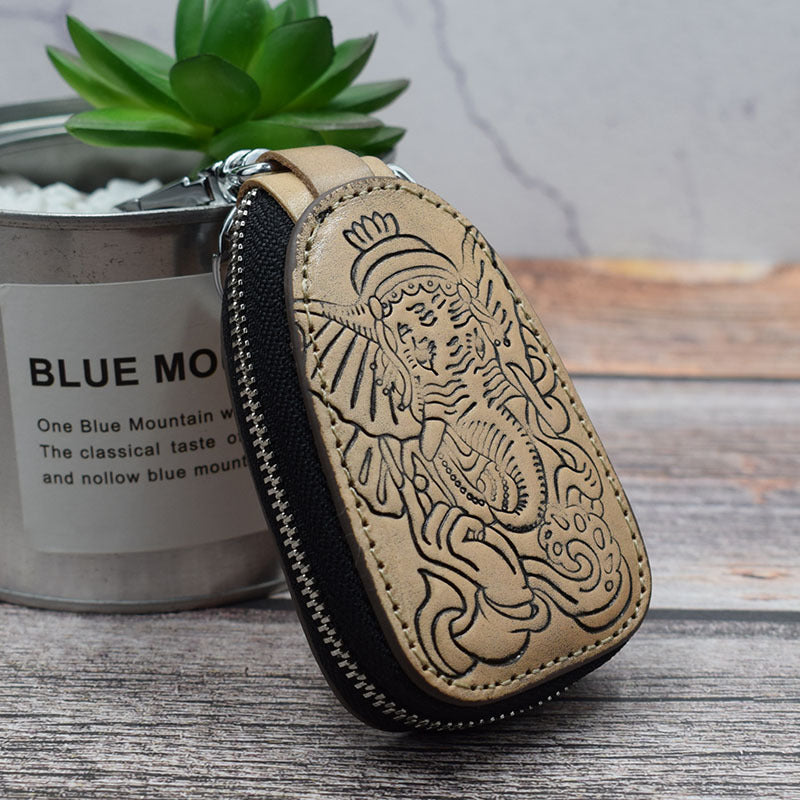 Tree Cream Leather Key Case Waist Hanging Casual Retro