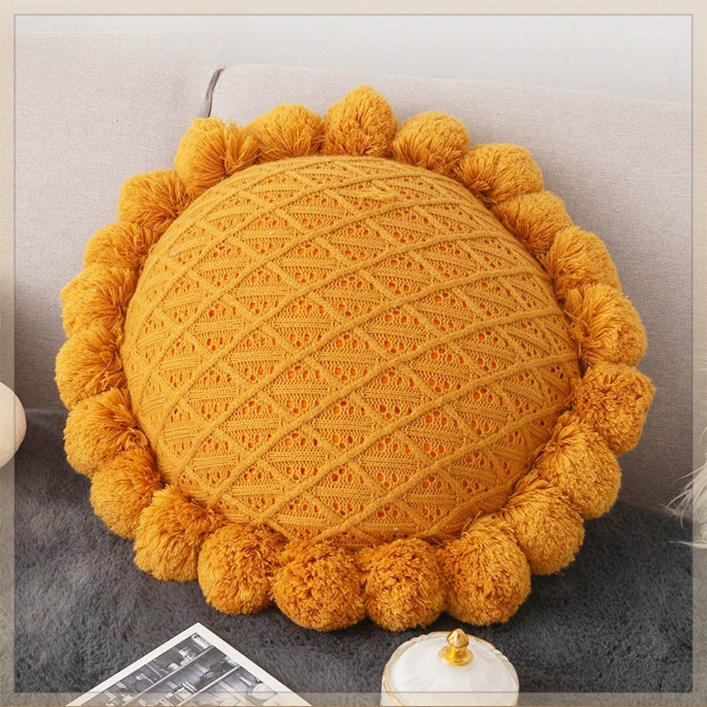 Home Decoration Knitting Cushion Cover Mint Green Tassel Pillowcover Modern Sofa Living Room Waist Pillow Bed Head Round Pillow Ins Style Pillow