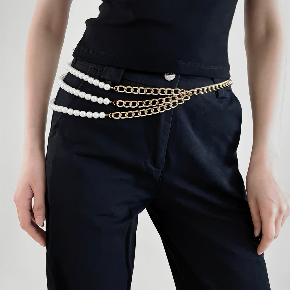 Nouvelle Chaîne de Taille pour Femmes Chaîne de Perles à Trois Couches Ceinture Couture Robe Robe de Soirée Accessoires de Chemise Tempérament Mince Mode Classique Style Polyvalent