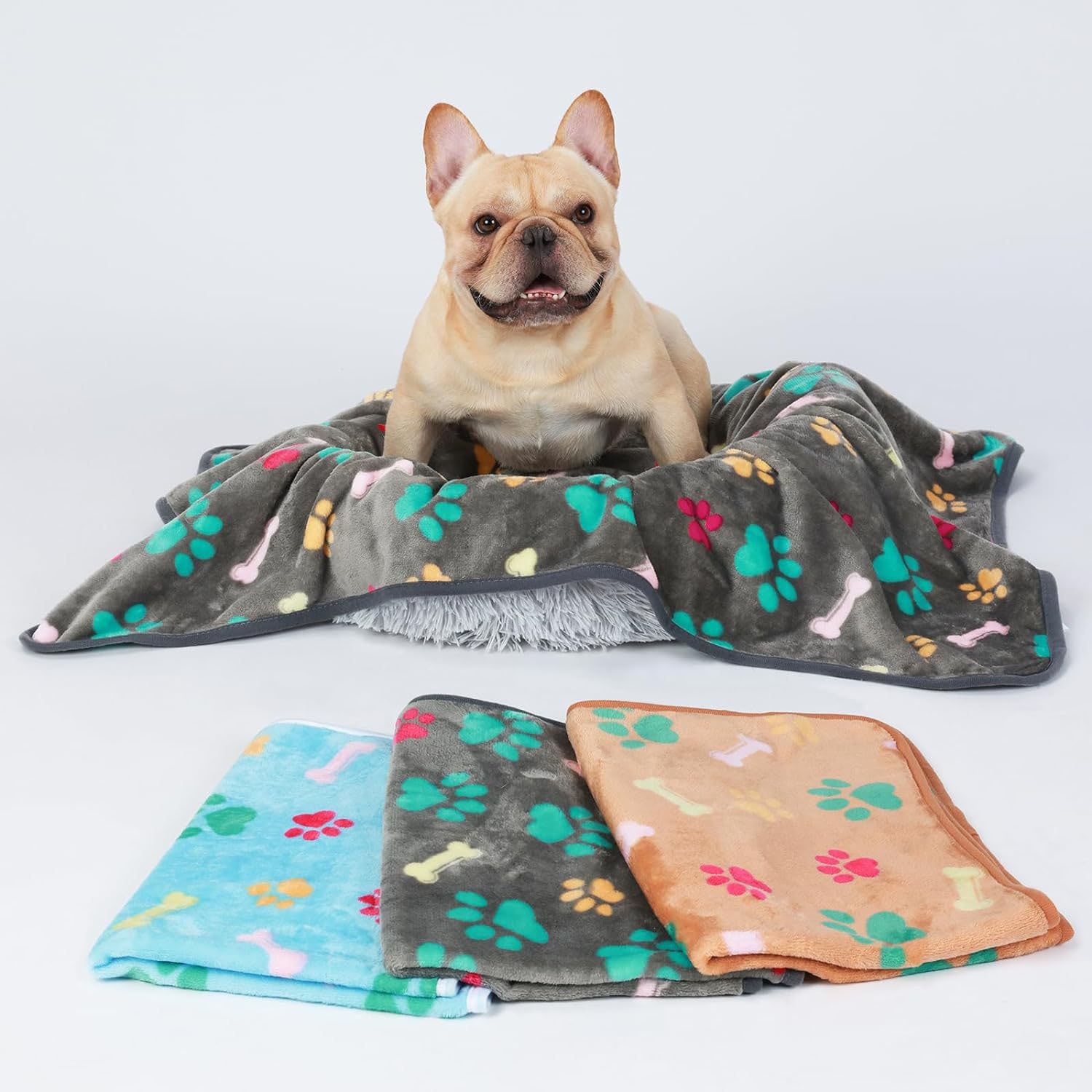 Couverture pour animaux de compagnie Couverture chaude pour chien et chat Motifs confettis, os et pattes de chien