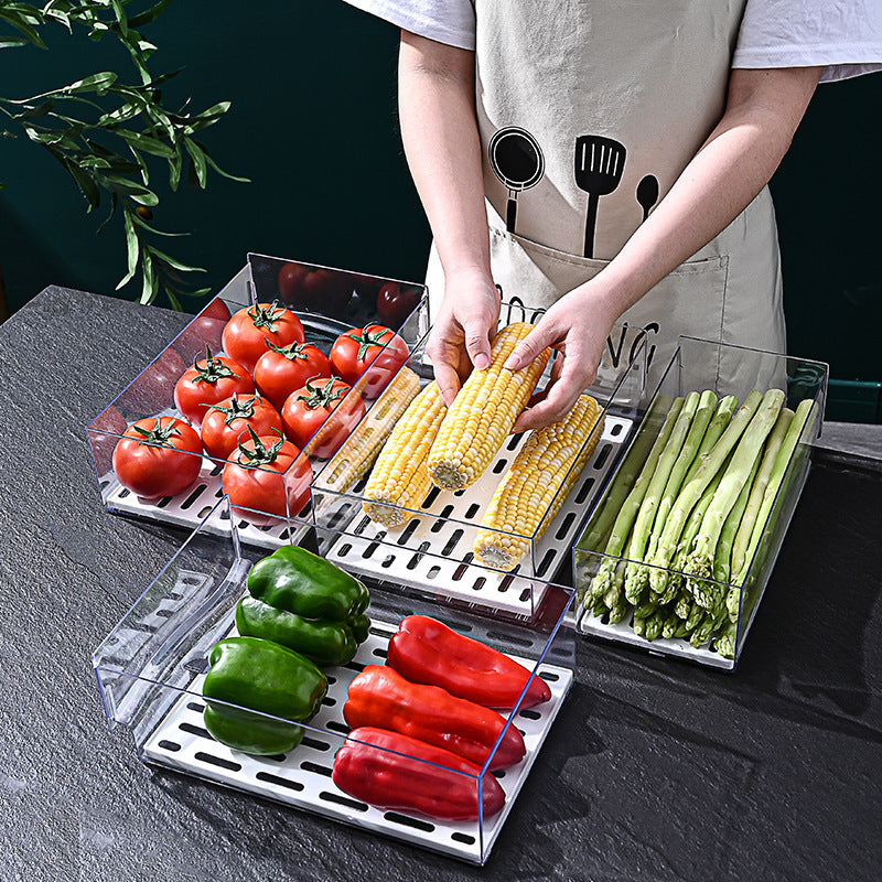 Boîte de rangement pour réfrigérateur de cuisine avec tiroir et bac à légumes