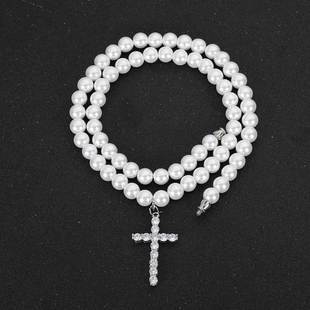 European Hip Hop 8mm Stainless Steel Cuban Link Chain Mixed Pearl Necklace