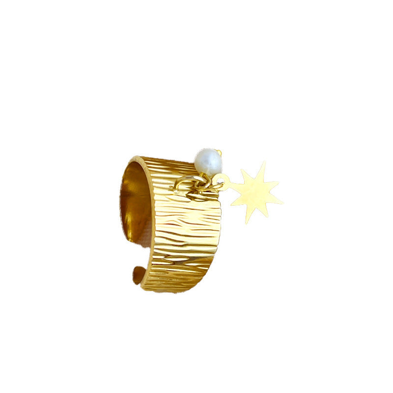 Stainless Steel 18K Gold Plating XINGX Open-end Pearl Ring