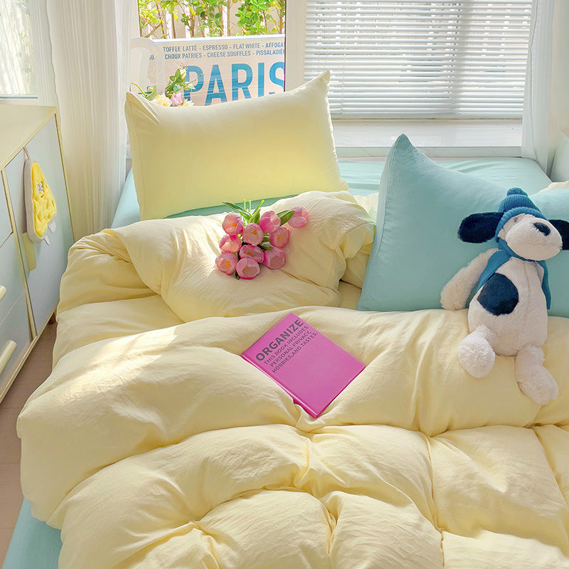 Class A Washed Cotton Four-piece Set Pure Color Duvet Cover Sheets