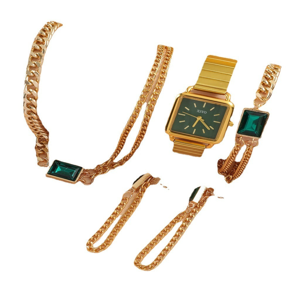 Quartz Watch Versatile Chain Emerald Necklace EarringsBracelet