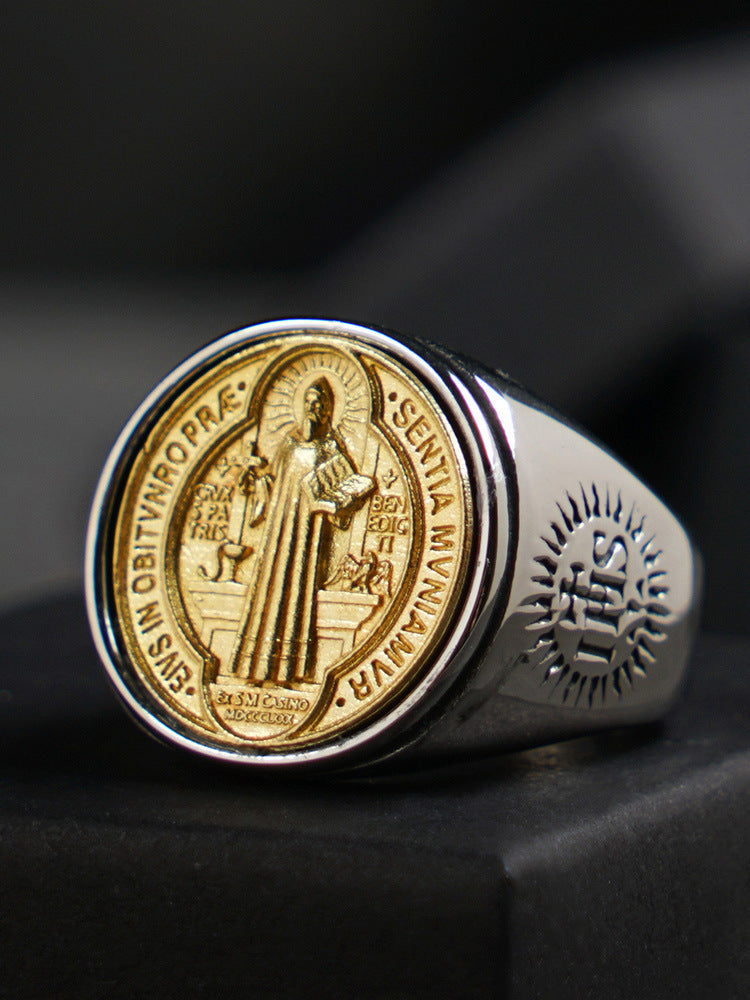 Christian Order Of Benedict In Titanium And Bronze Ring
