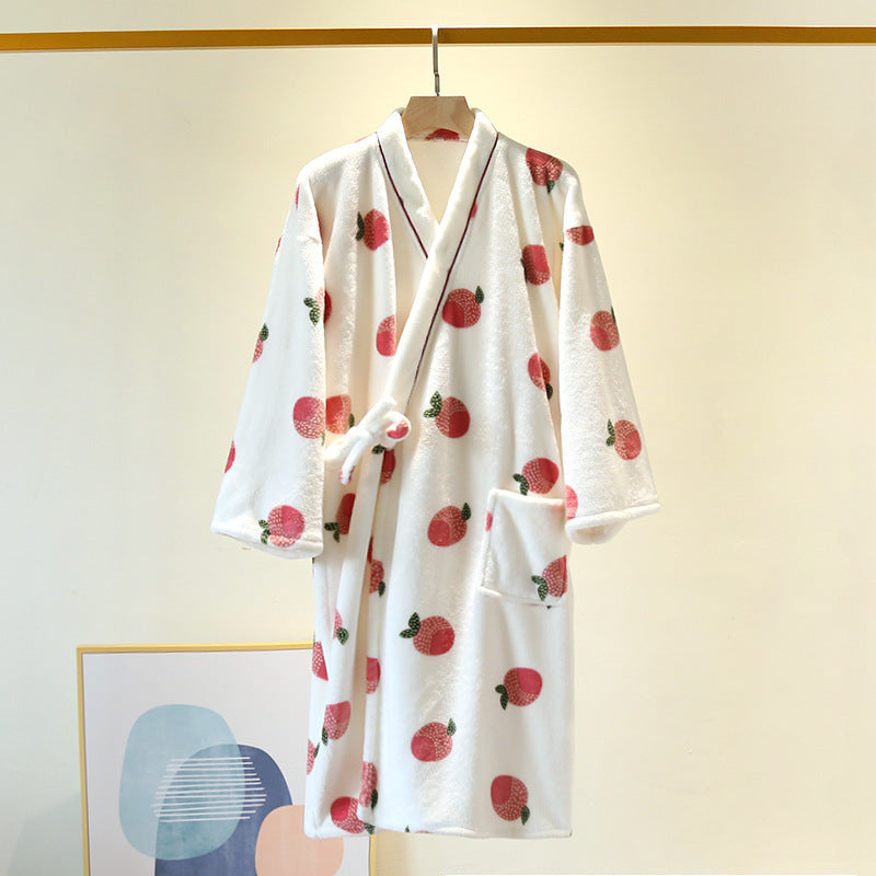 Flannel Peach Tie Ladies Long Robe
