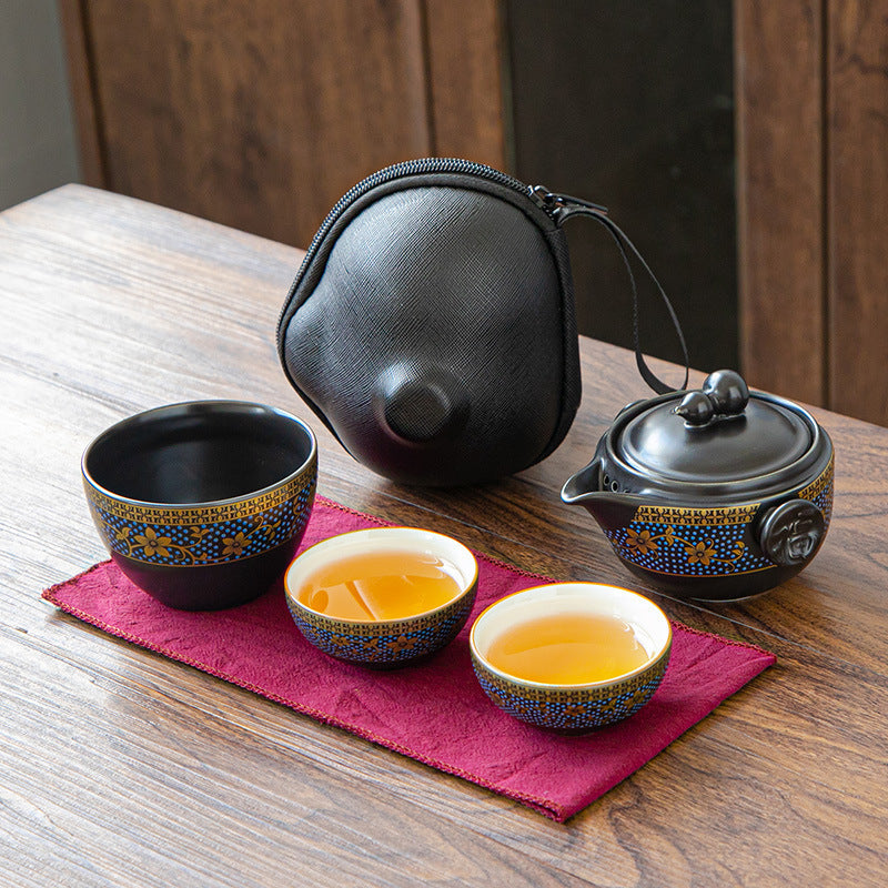 Matte Full Color Heaps Gilding Quick Cup Ceramic Travel Tea Set Suit
