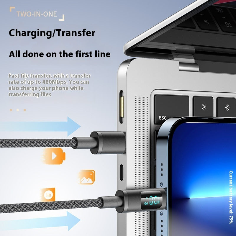 Câble de données de téléphone portable à double Type-C à charge rapide avec affichage numérique