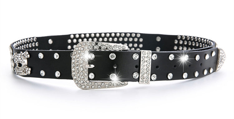 Ceinture pour femme en cuir véritable avec strass