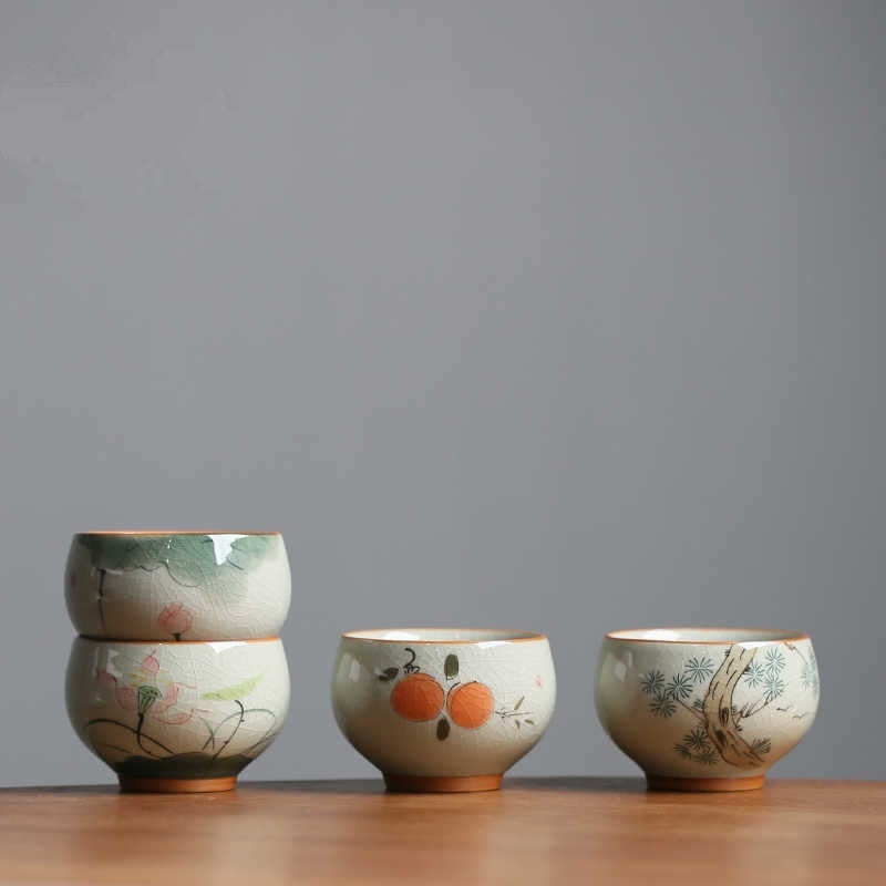 Hand Painted Persimmon Tea Cup Ice Crack Porcelain Kung Fu Tea Set