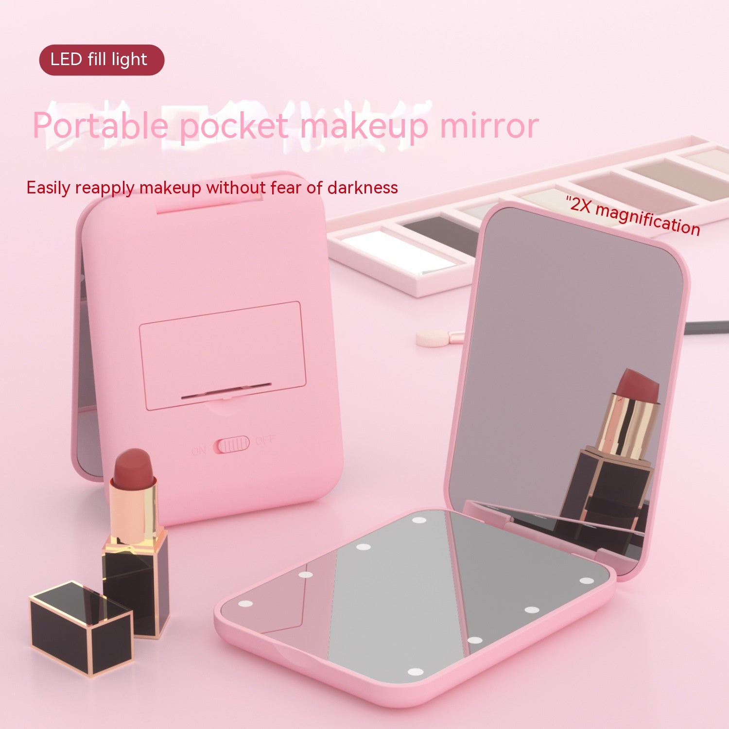 Portable Handheld Folding LED Light Makeup Mirror