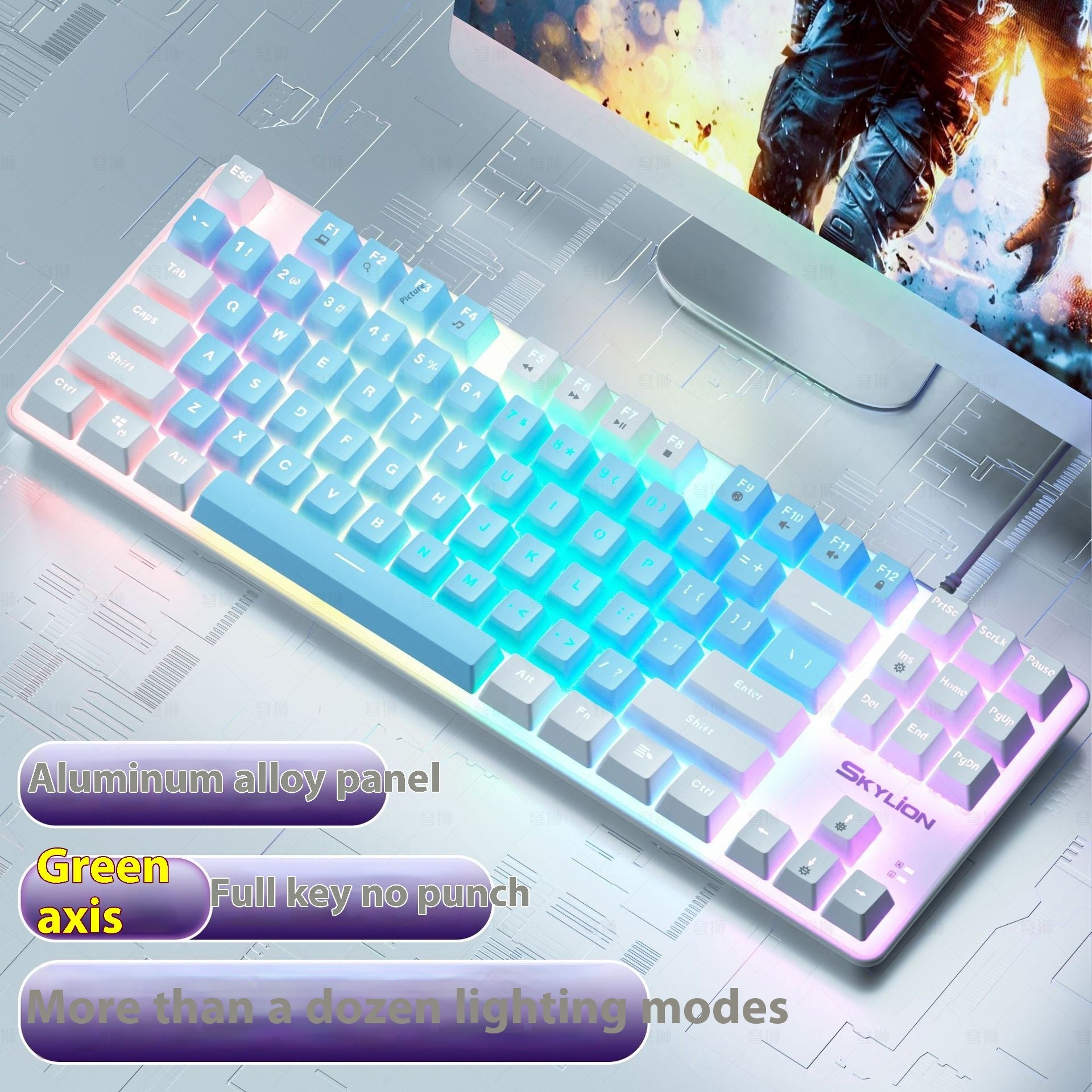 H87 Mechanical Green Axis Wired Two Colors Keyboard