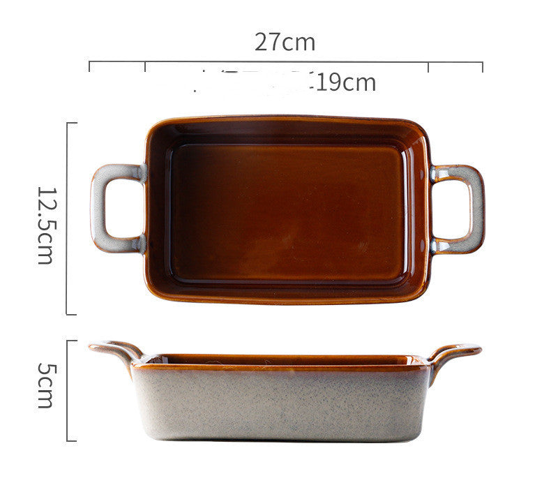Plat de cuisson en céramique binaural rétro, cuit au four, pour restaurant ou usage domestique.
