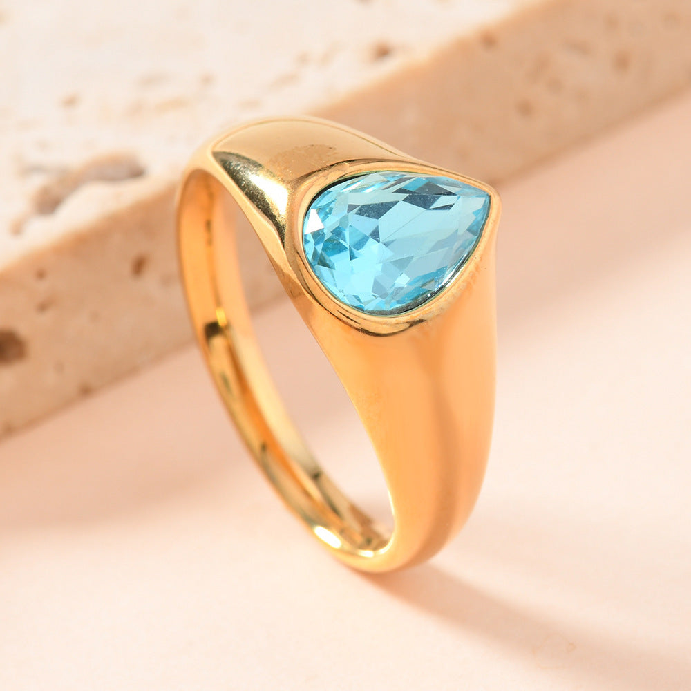 Colorful Rhinestone Rings Fashion Personality Teardrop-shaped Ring For Women Jewelry