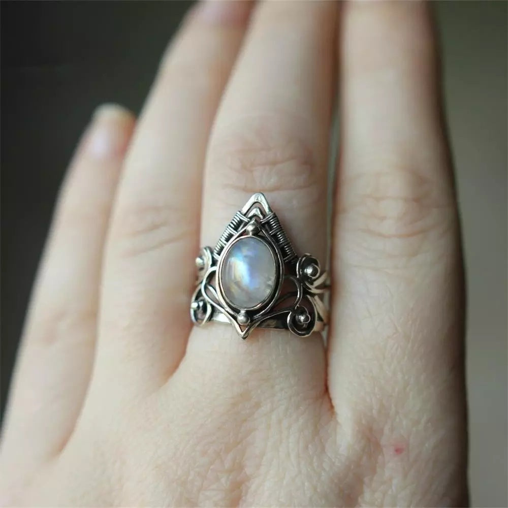 Crystal Rings For Women Boho Antique Indian Moonstone Fine Jewelry Girls