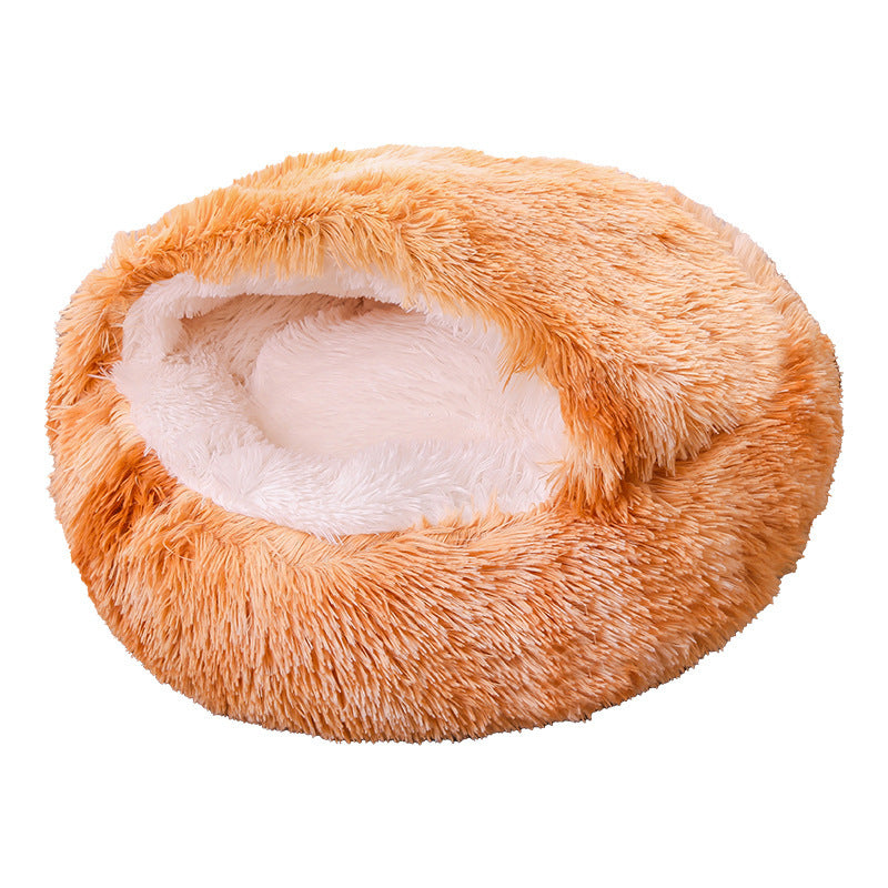 Lit rond semi-fermé en peluche à double usage pour animaux, demi-pack, sommeil profond