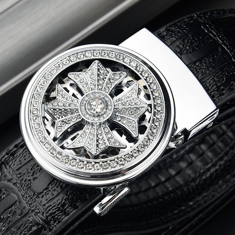 Men's Rotating Buckle Belt 3.5cm Wide Automatic Buckle Crystal Diamond Belt