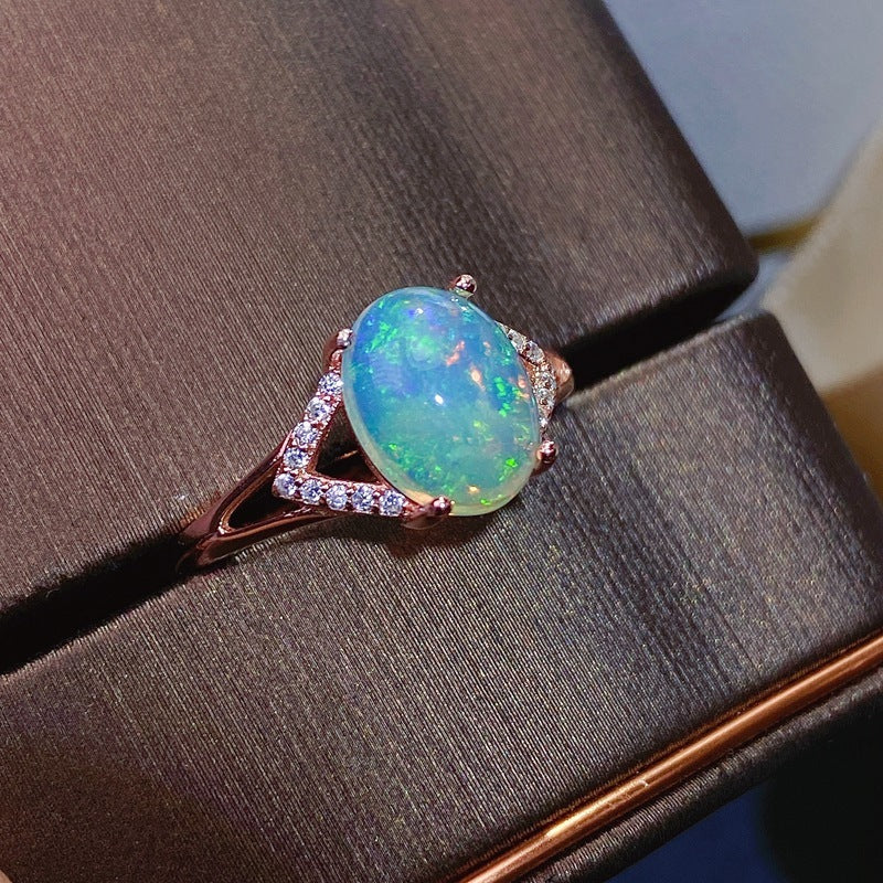 Bague en argent 925 incrustée d'opale naturelle d'Australie