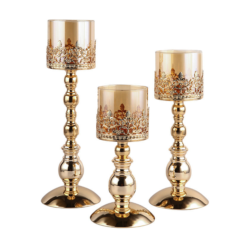 Crystal Candle Holder Creative Decoration Restaurant Metal Glass