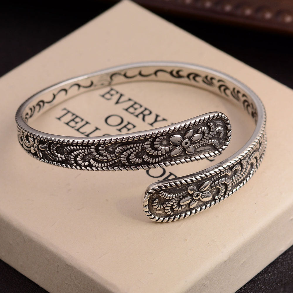 Bracelet Femme Fleur Motif Herbe Tang Rétro Gaufré Mode