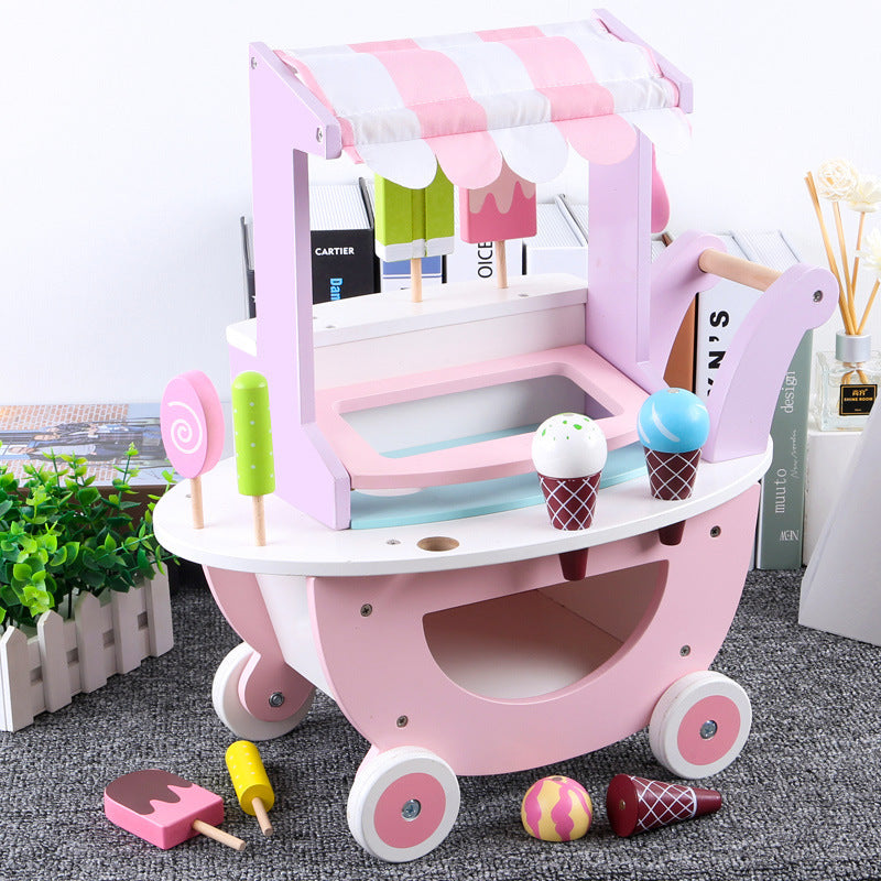 Chariot de crème glacée en bois pour maison de jeux de cuisine pour enfants