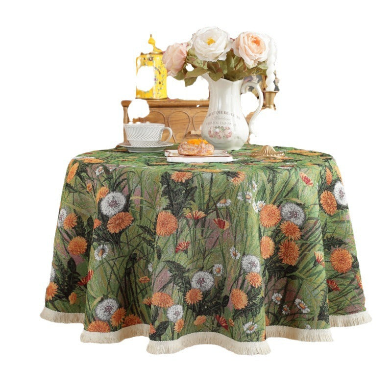 American Country Encryption Jacquard Round Coffee Table Cloth