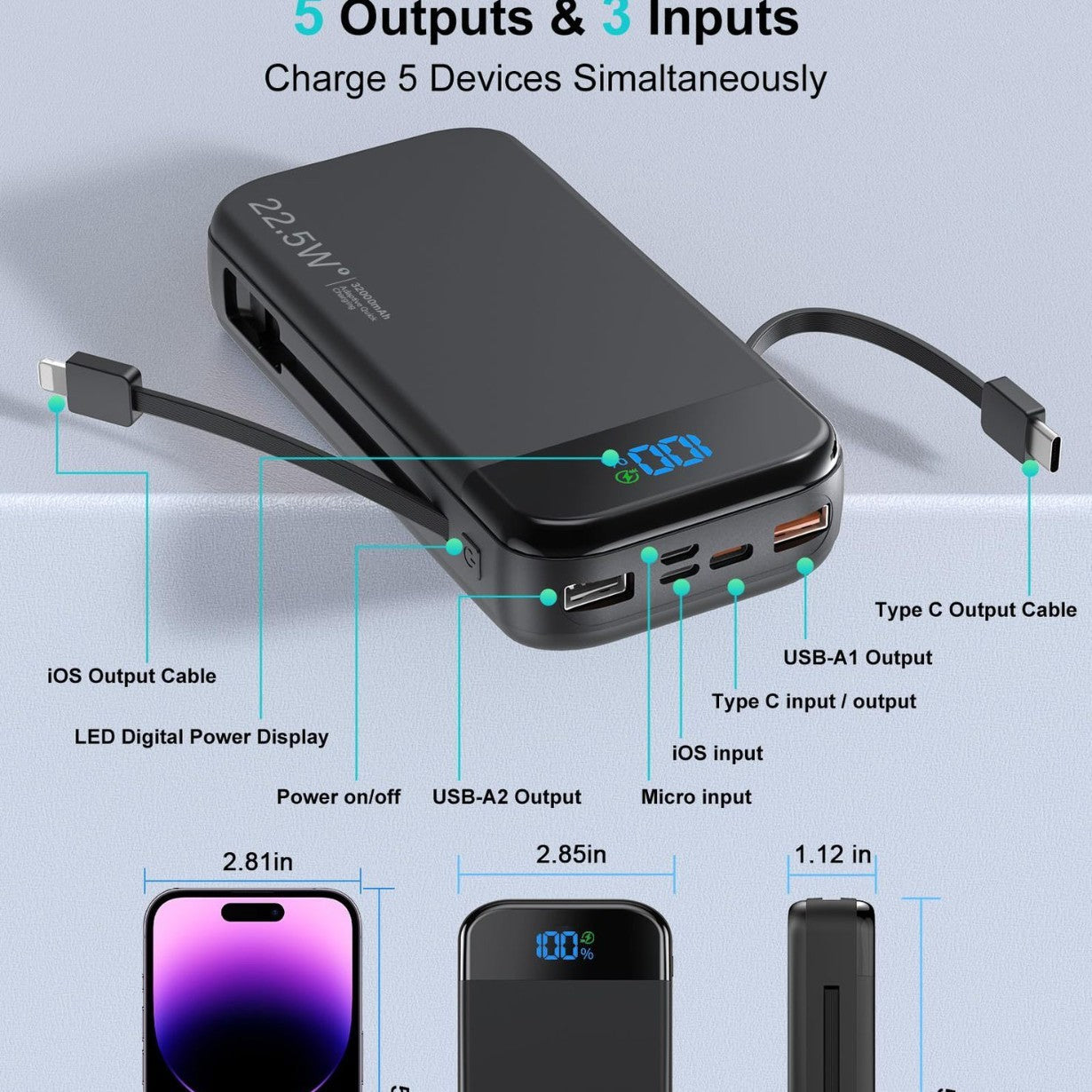 PSE Power Bank Fast Charge 32000mAh Large Capacity