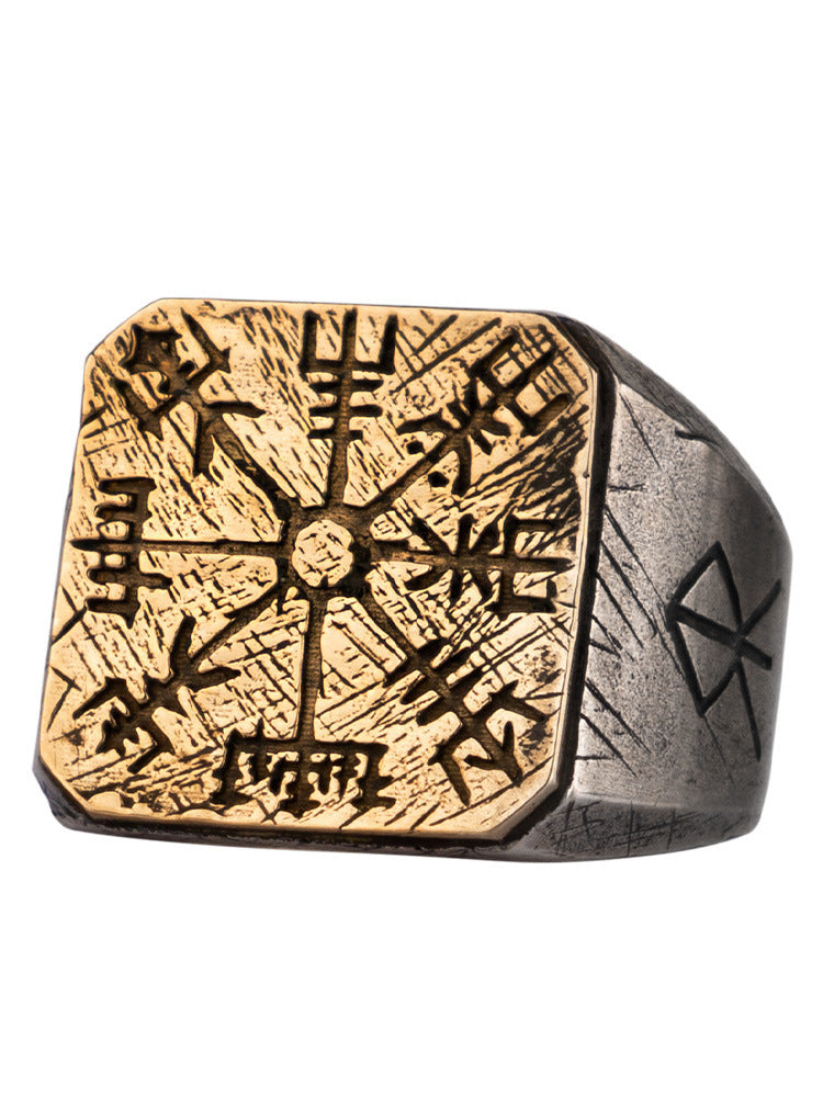 Retro Domineering Personalized Viking Compass Silver Ring