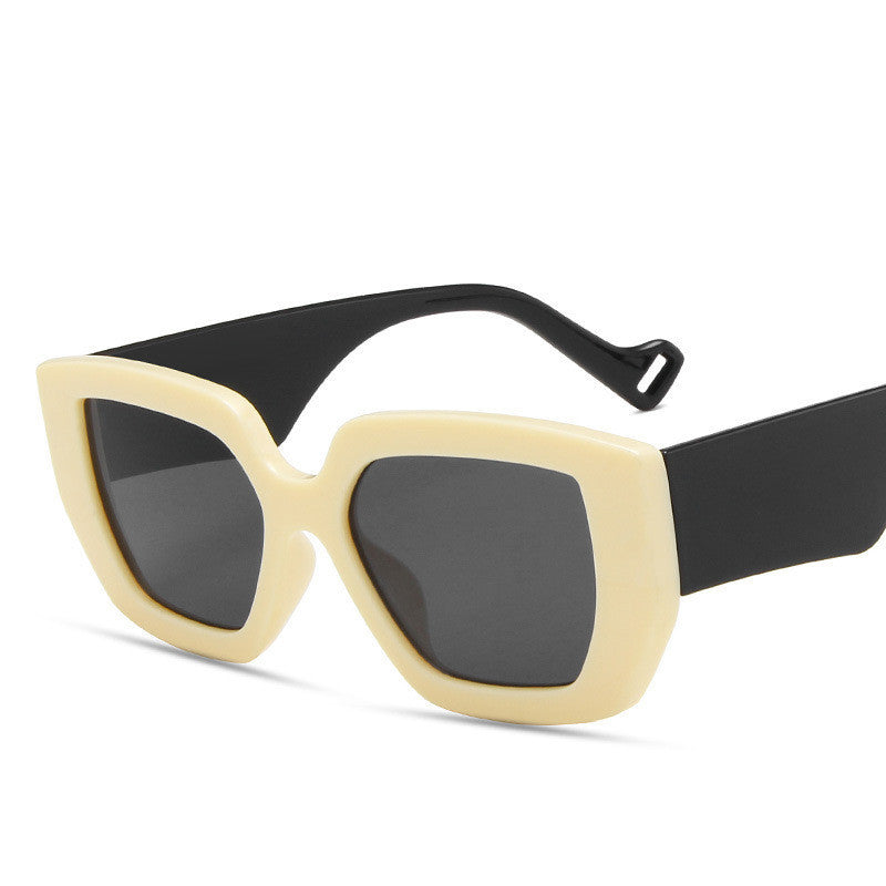 Lunettes de soleil polygonales contrastées pour la personnalité latérale Lunettes de soleil rétro