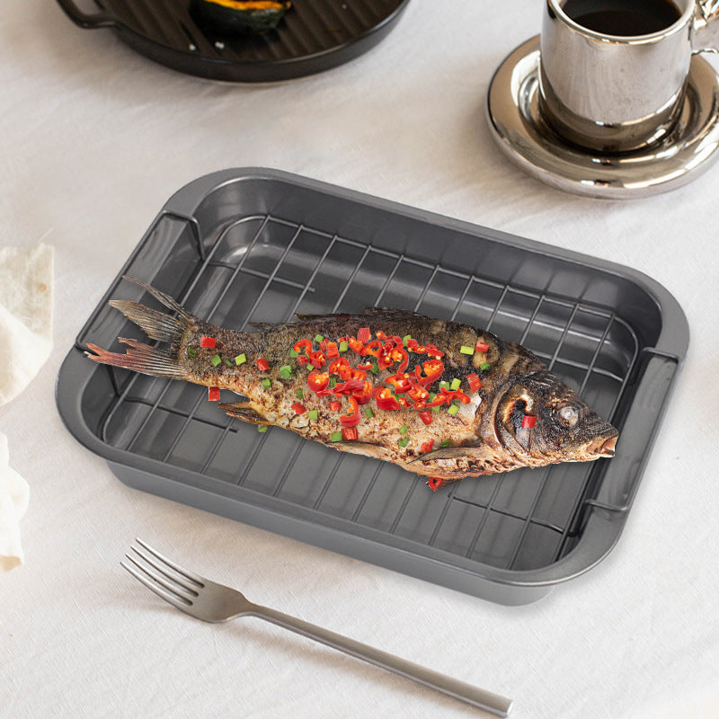 Utensilios para hornear antiadherentes rectangulares profundos con rejilla antiadherente para hornear pescado a la parrilla pizza