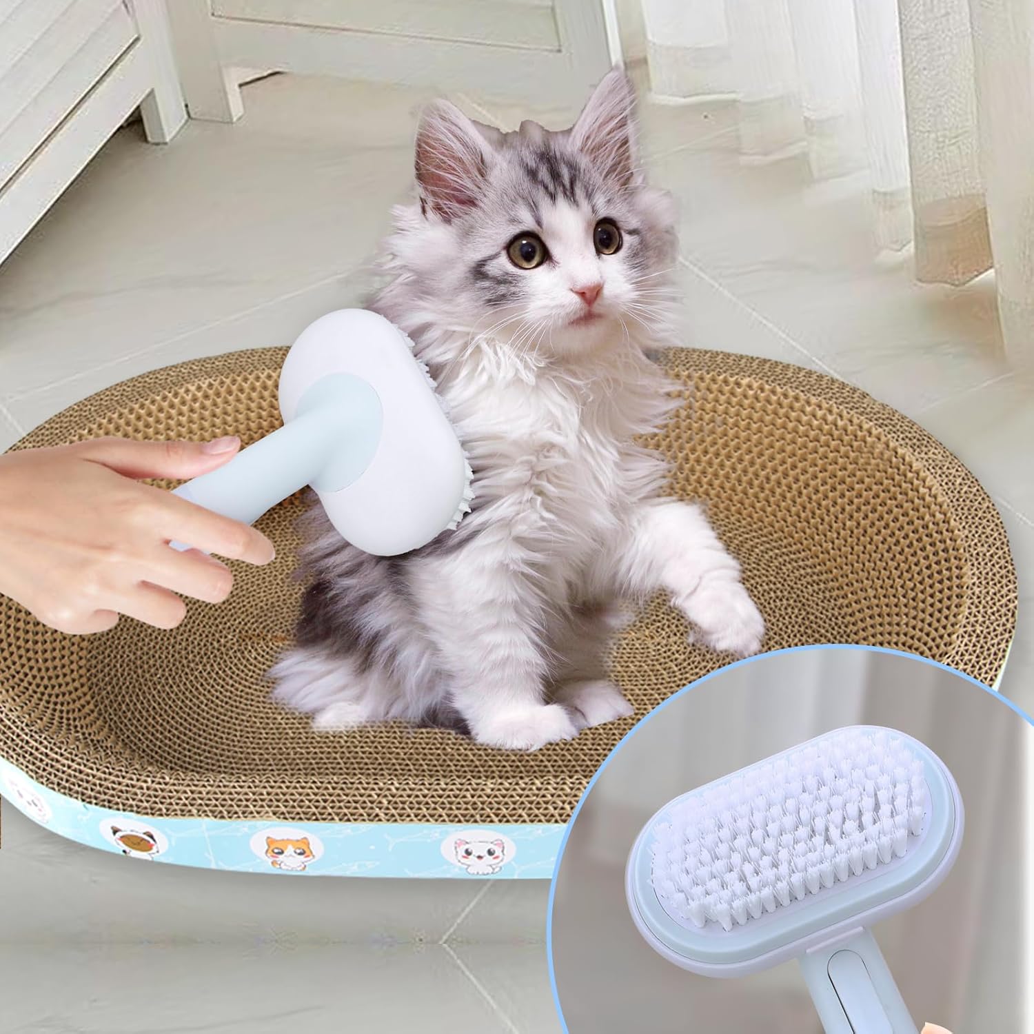 Brosse pour chat et chien 5 en 1 Kit de toilettage pour animaux de compagnie Brosse autonettoyante pour démêler les poils et enlever le sous-poil Peigne autonettoyant pour chats d'intérieur Brosses à poils d'animaux domestiques Ensemble multifonctionnel