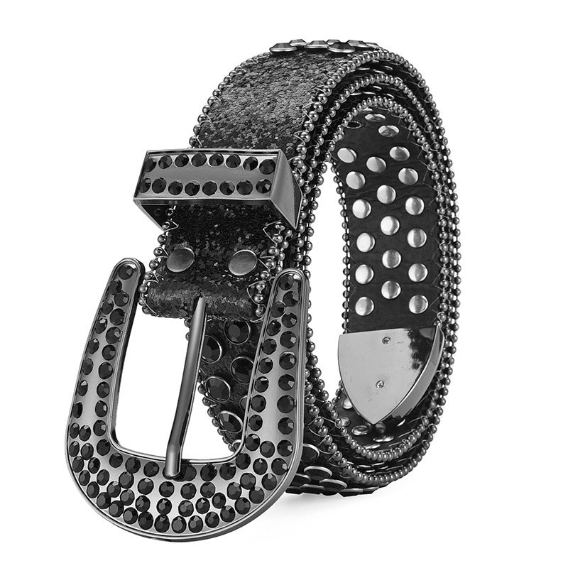 Ceinture unisexe en alliage, style punk rock, avec rivets et strass