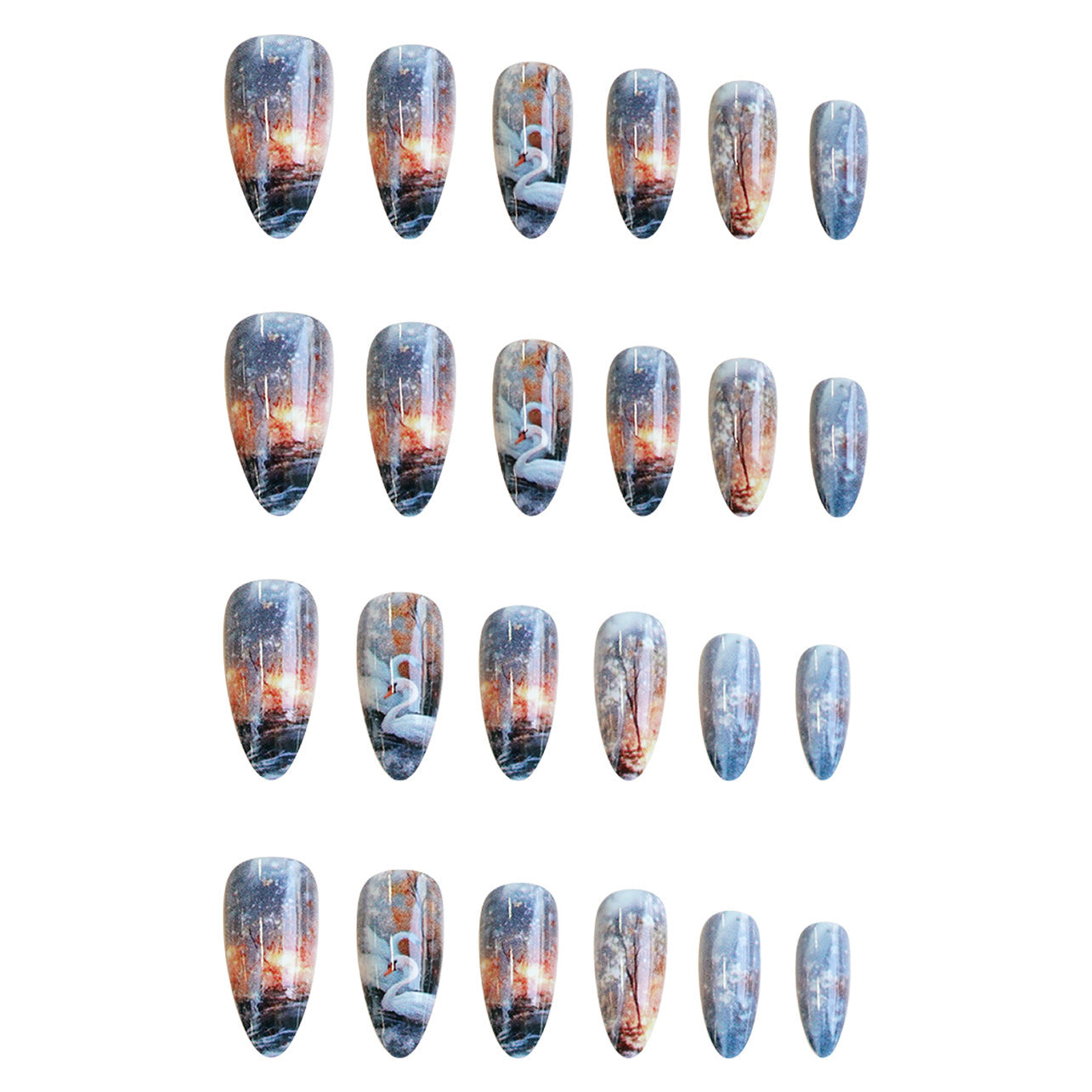 WM-43 Swan Lake Dance Fake Nails Almond Wear Armor