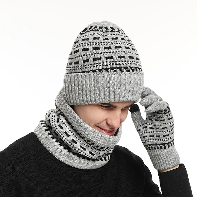 Men's Casual Warm Knitted Hat Set
