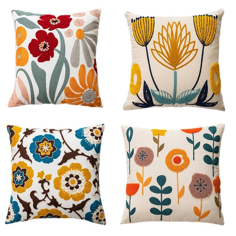 Pastoral Style Home Sofa Cushion Flower Embroidery Pillow Cover