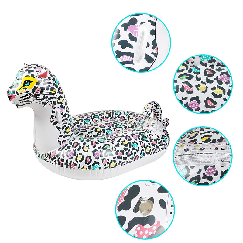 Monture aquatique gonflable épaissie surdimensionnée, motif léopard, rangée flottante gonflable