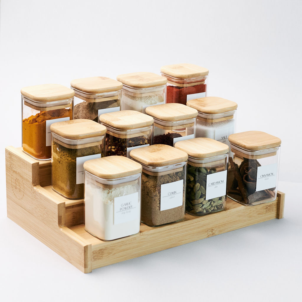Transparent Square Glass Jar 12-piece Set With Bamboo Cover Storage Tank Suit
