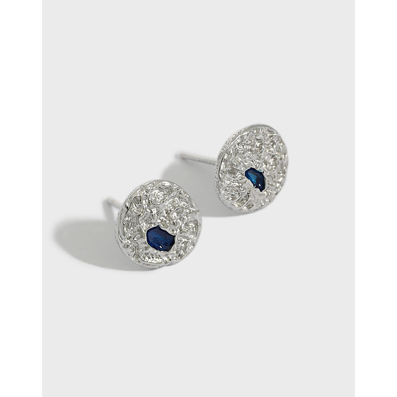 Textured Geometric Round Epoxy Sterling Silver Stud Earrings